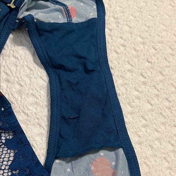 Cacique Blue Cherry Print Lace Panties with garters - Picture 11 of 11